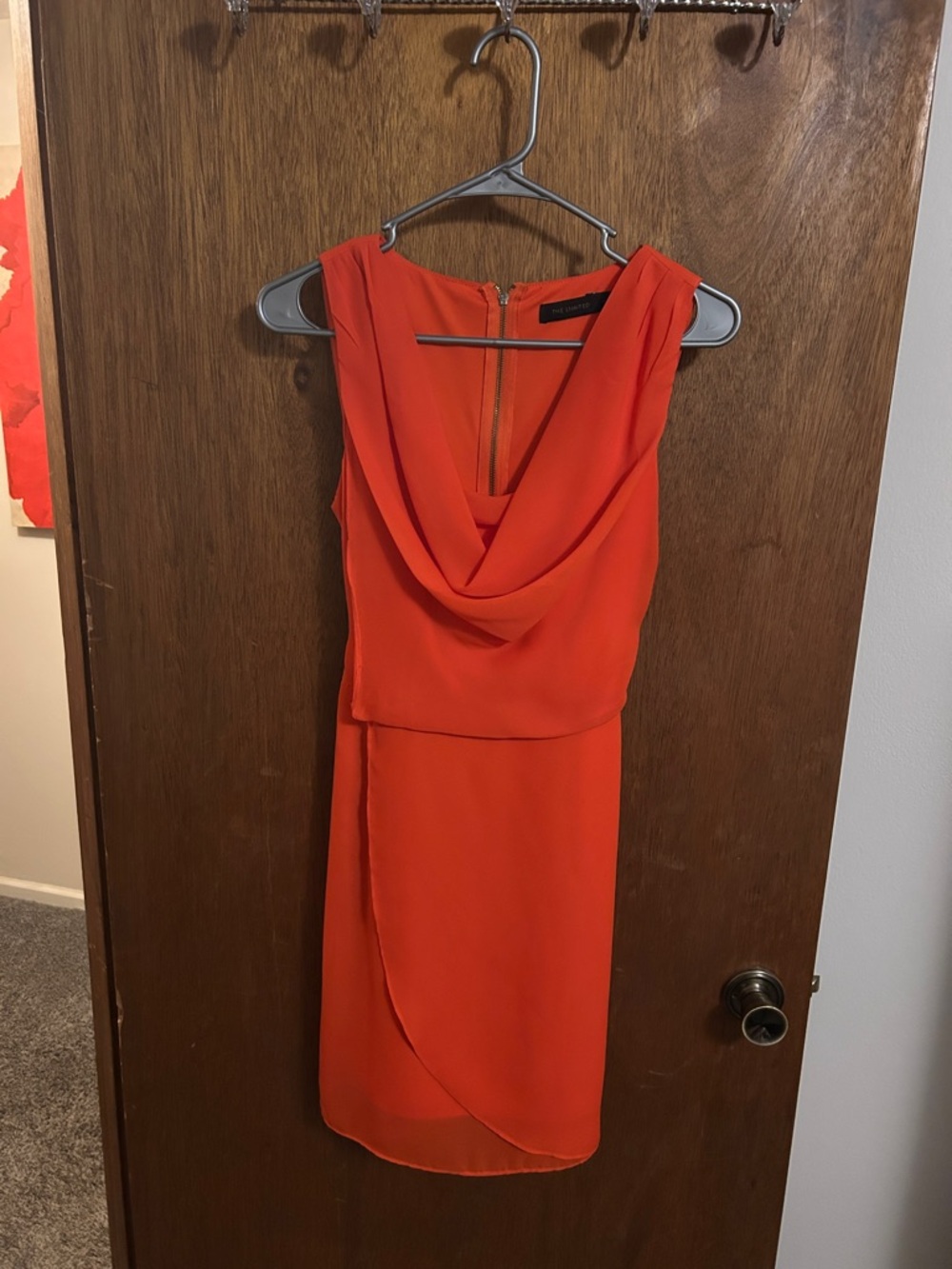 The Limited Bright Orange Sleeveless Cowl Midi Dress